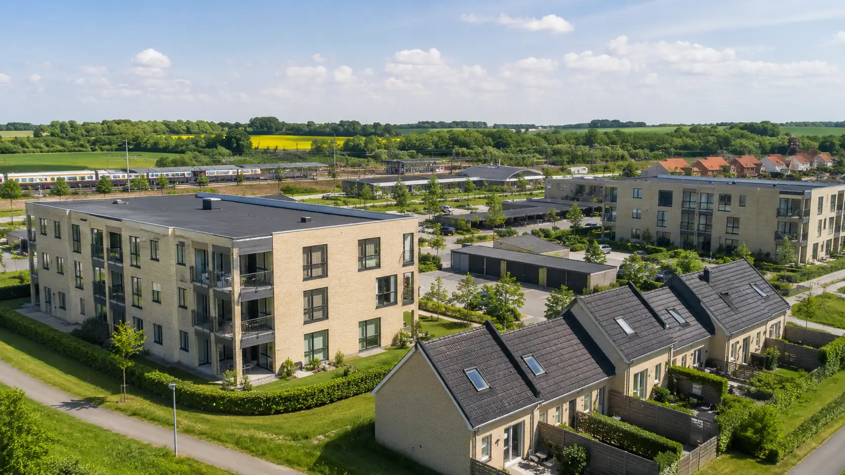 Rental homes in a quiet residential area with modern apartments, green surroundings, and good infrastructure.