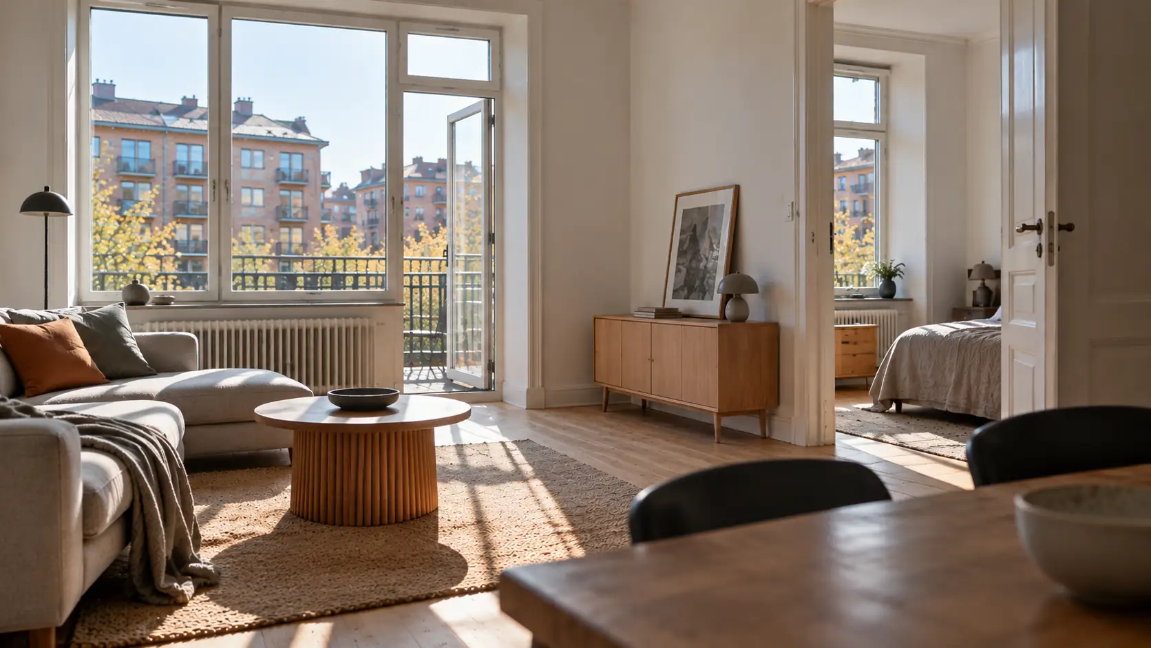 Bright Scandinavian apartment with a balcony
