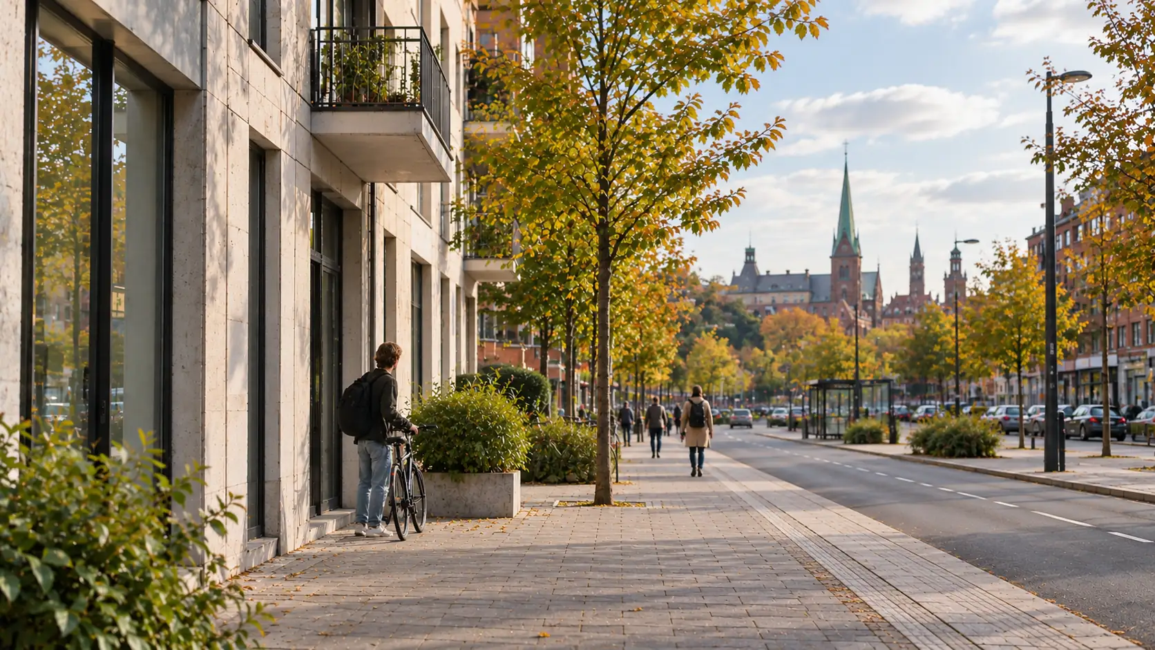 Younger man walking with his bicycle