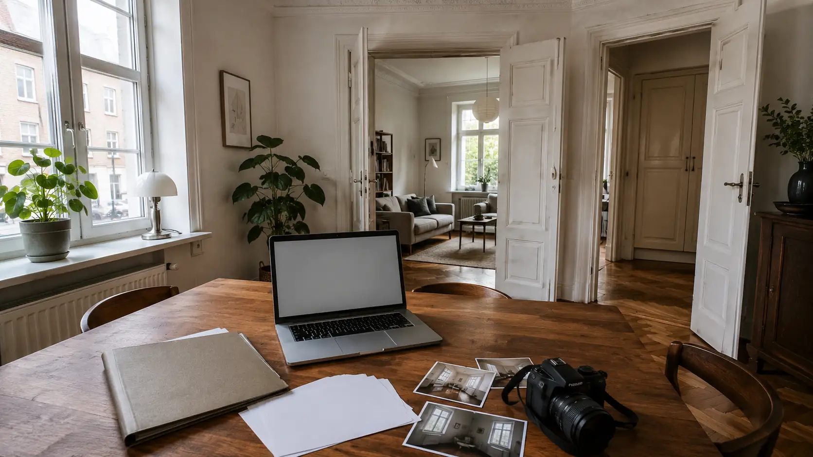 Classic Danish apartment with documentation for a tenant rights and housing tribunal case.