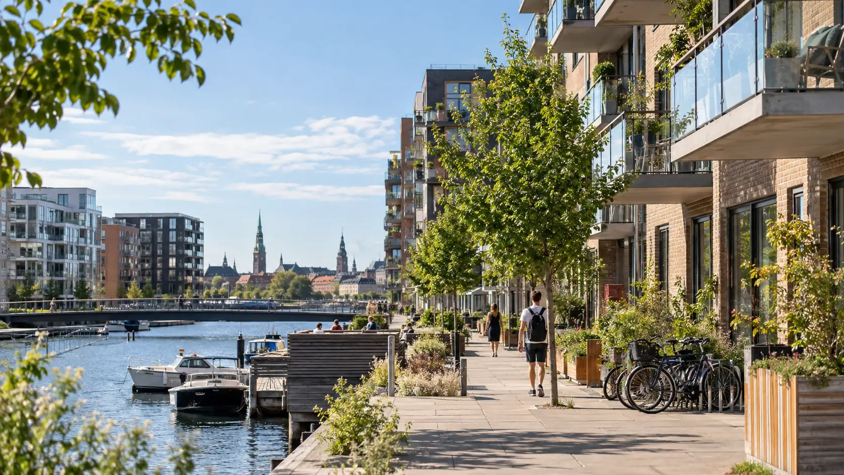 City view with apartments next to the canal