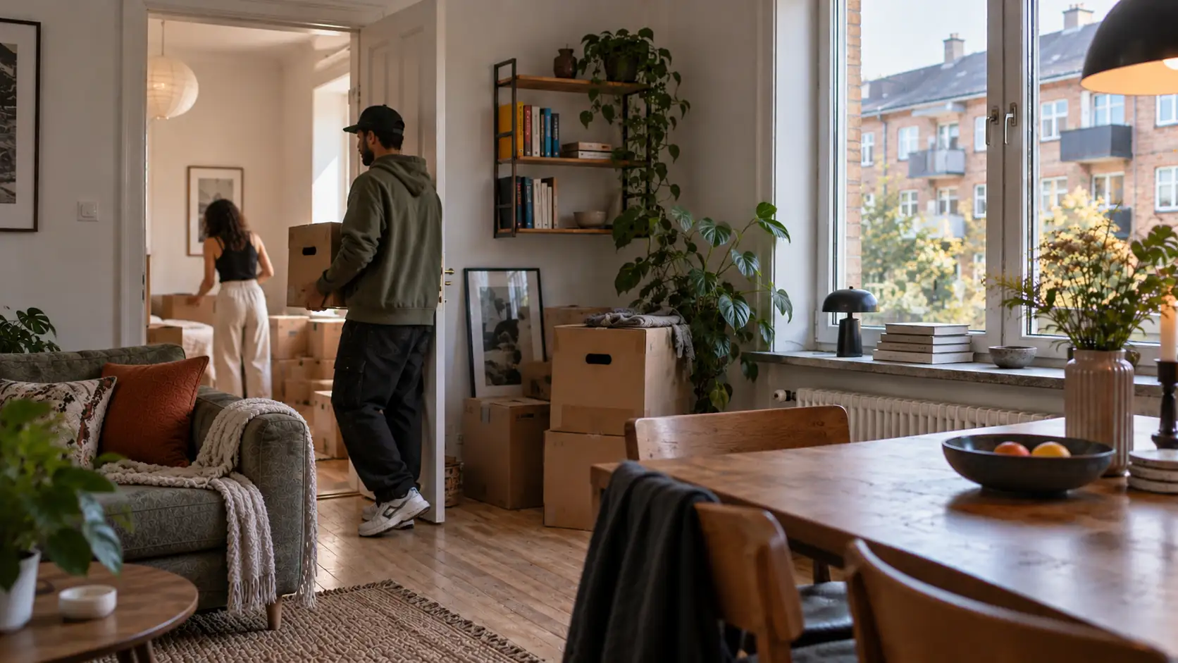 Couple packing and moving out of an apartment